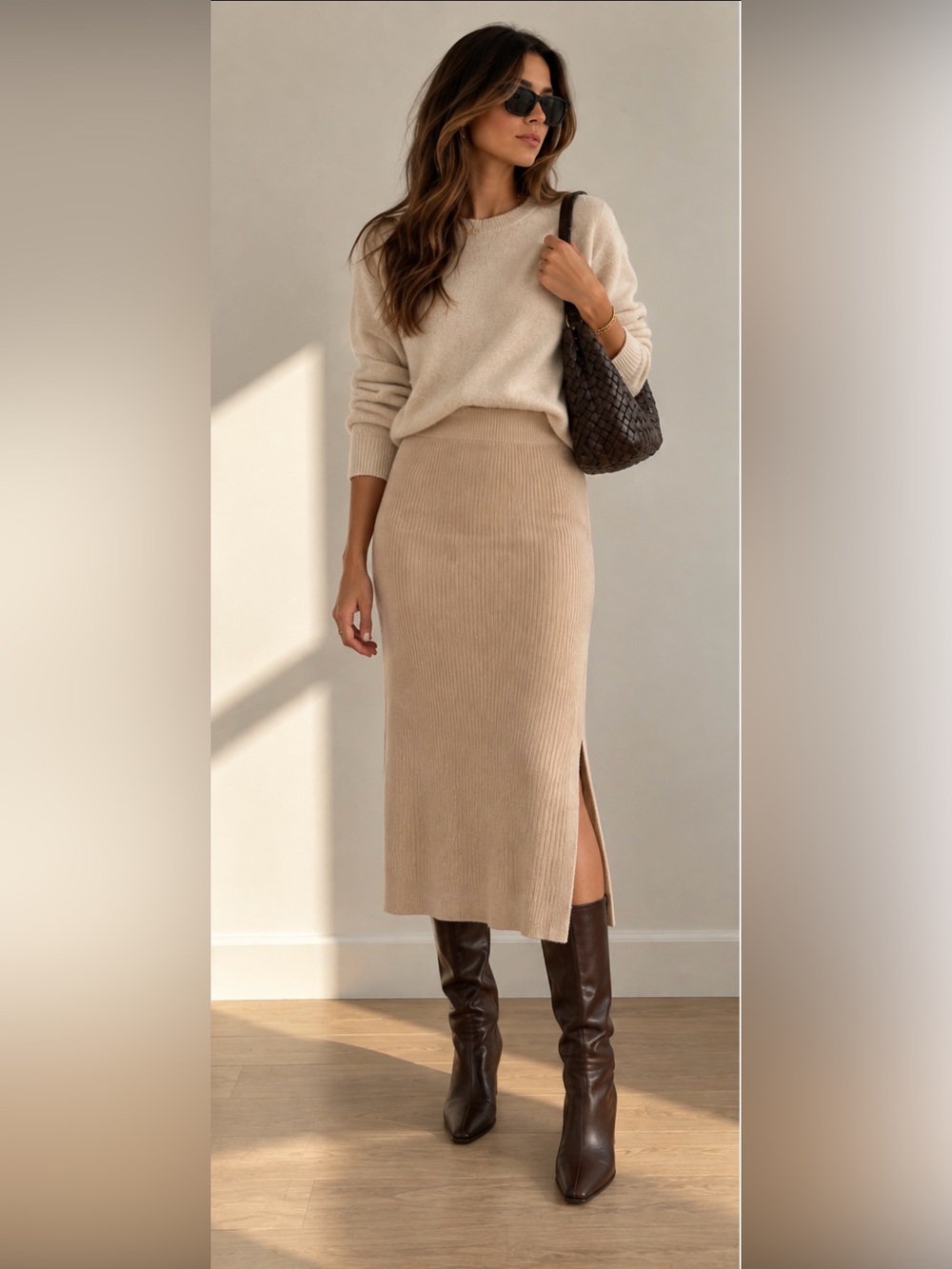 From Future Paris Ribbed Wool Knit Maxi Skirt Beige - excellent Condition